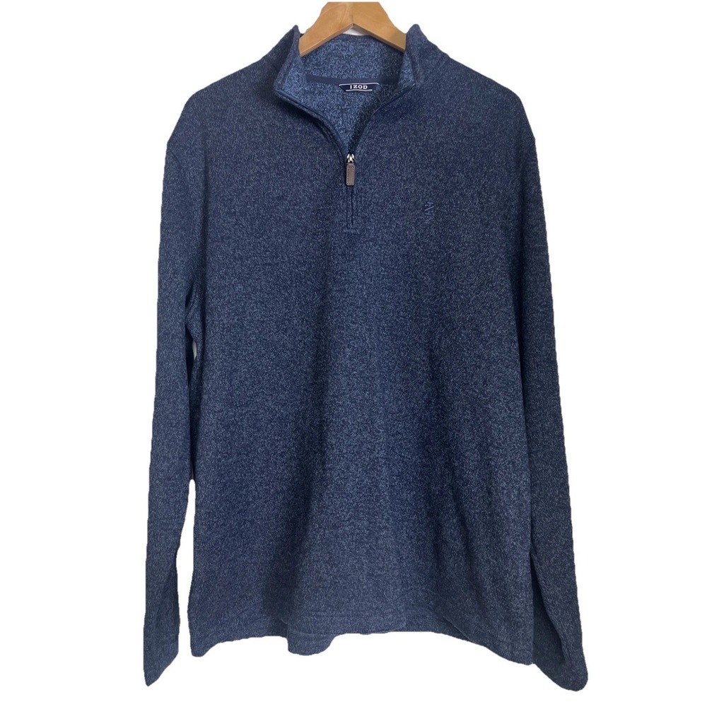 Izod Men's Pullover Sweater Long Sleeve Navy Blue Size XL 1/4 Zip